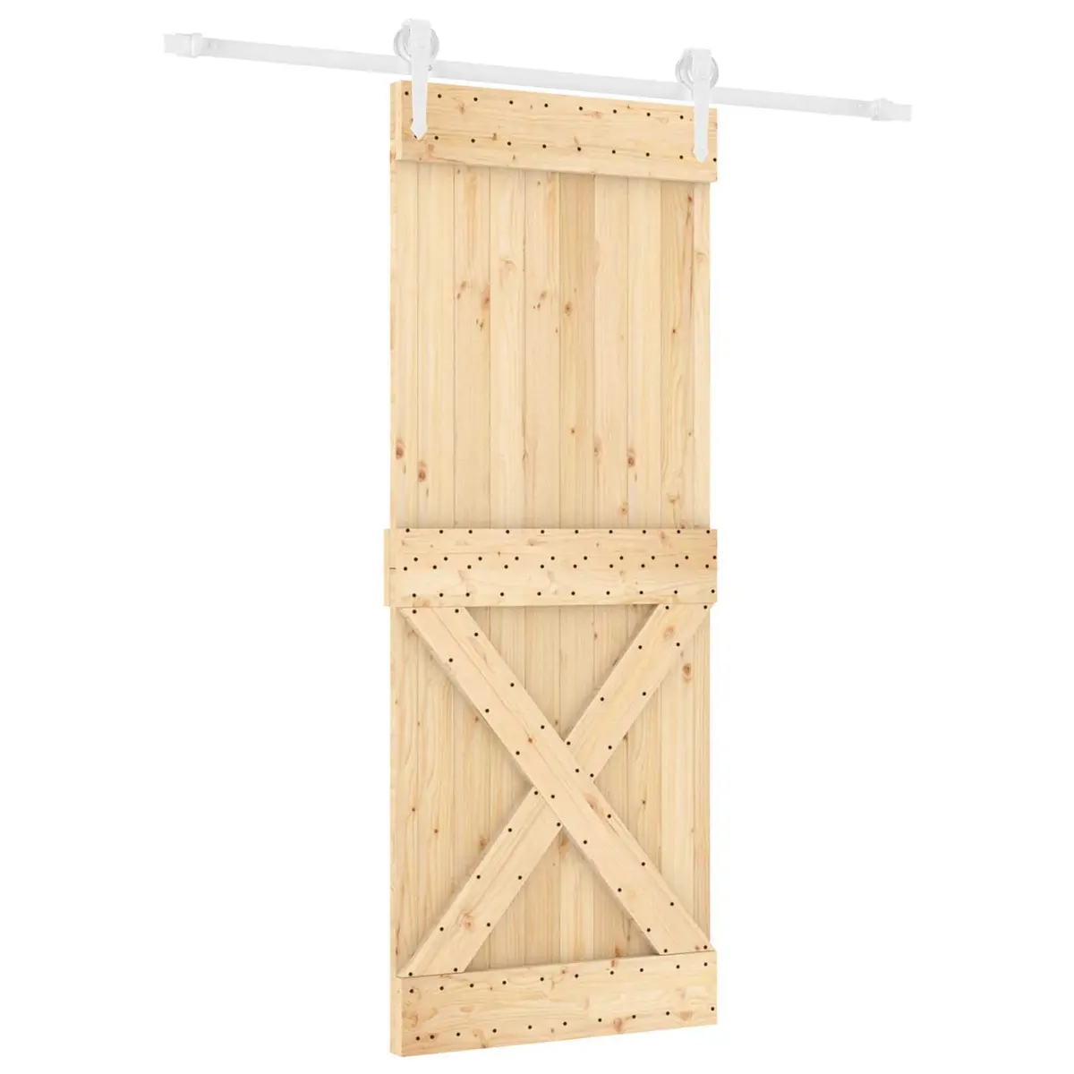 Sliding Door Solid Pine Wood 80 x 210 cm Brown Modern Room Divider Space-Saving Track System