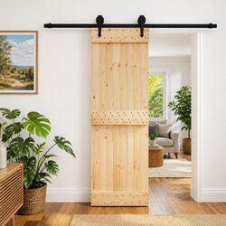 Sliding Door 70 x 210 cm Natural Brown Black Solid Pine Wood Interior Room