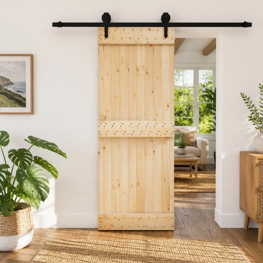 Sliding Door Solid Pine Wood 80x210cm