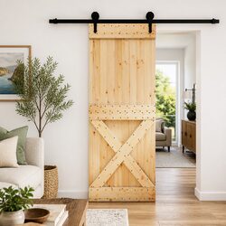 Sliding Door Natural Black 80x210cm Solid Pine Wood Modern Room Divider Space