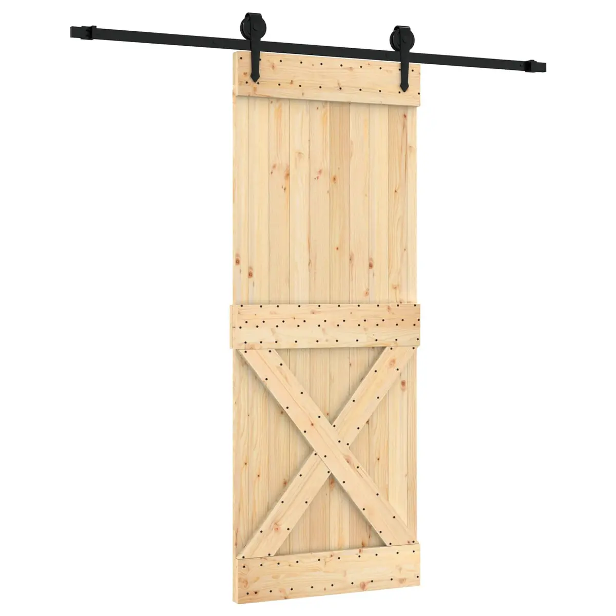 Sliding Door Solid Pine Wood 80x210cm Natural Black Modern Room Divider