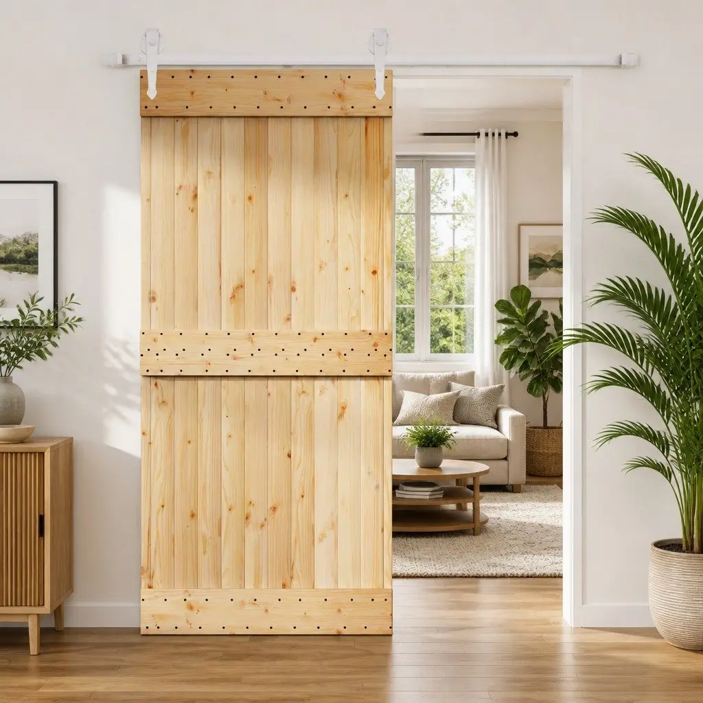 Solid Pine Wood Sliding Door Modern Interior Room Divider 95x210cm Brown White