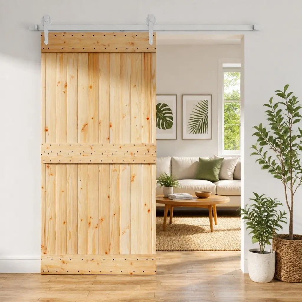 Solid Pine Wood Sliding Door with Durable Steel Track 100 x 210 cm