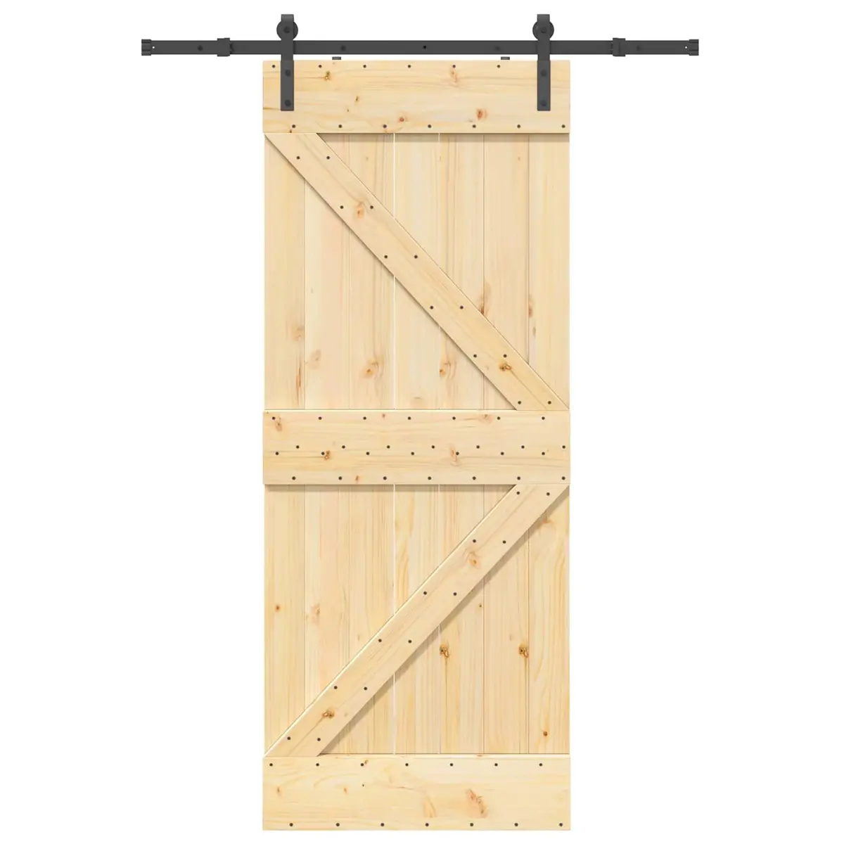 Natural Pine Wood Sliding Door with Black Steel Track