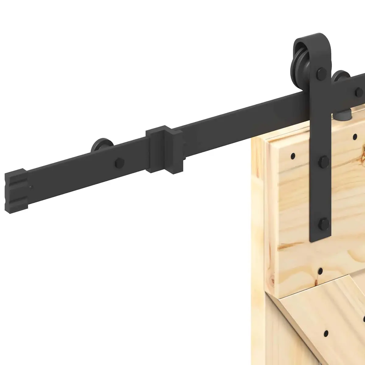 Natural Pine Wood Sliding Door with Black Steel Track