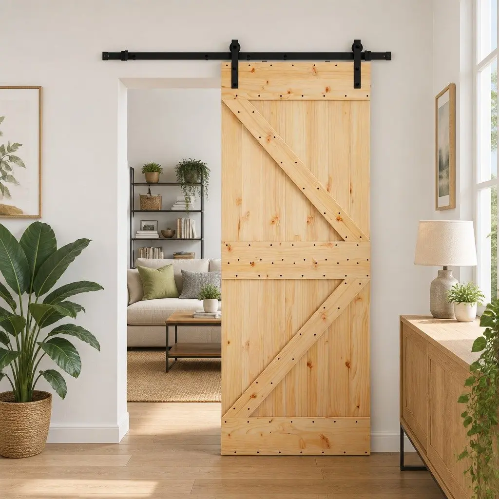 Sliding Door Pine Wood 80x210cm Natural Brown Black