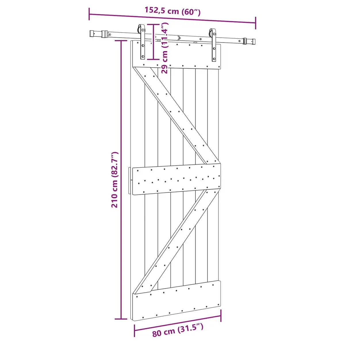 Sliding Door Pine Wood 80x210cm Natural Brown Black