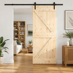 Modern Sliding Door with Natural Pine Wood and Black Frame