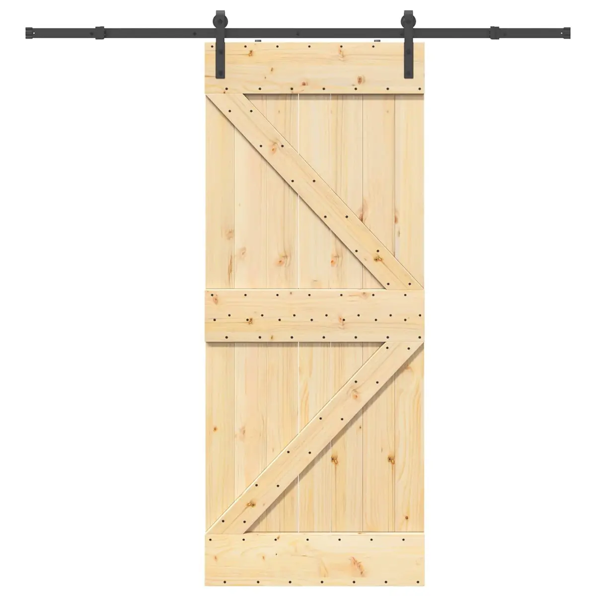 Sliding Door Solid Pine Wood Black Frame 85 x 210 cm Natural