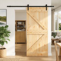 Sliding Door 80 x 210 cm Modern Room Divider Pine Wood Black Track Space-Saving