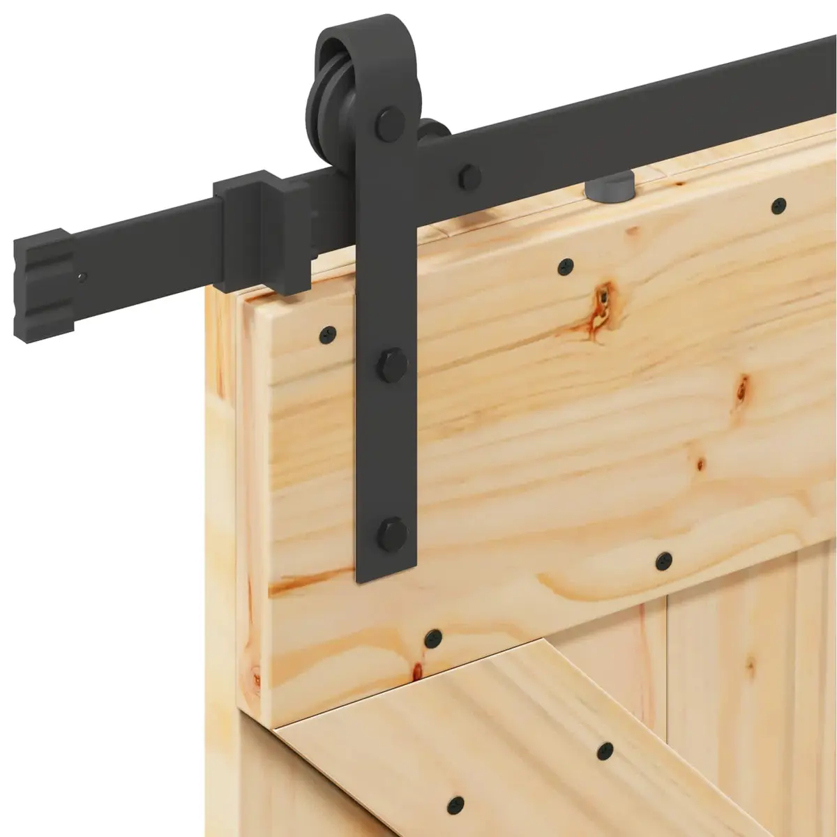 Sliding Door Pine Wood 90 x 210 cm Brown with Black Steel Elements
