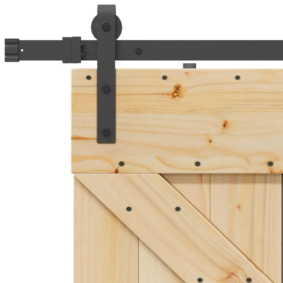 Sliding Door Solid Pine Wood 100x210cm Natural Black Frame