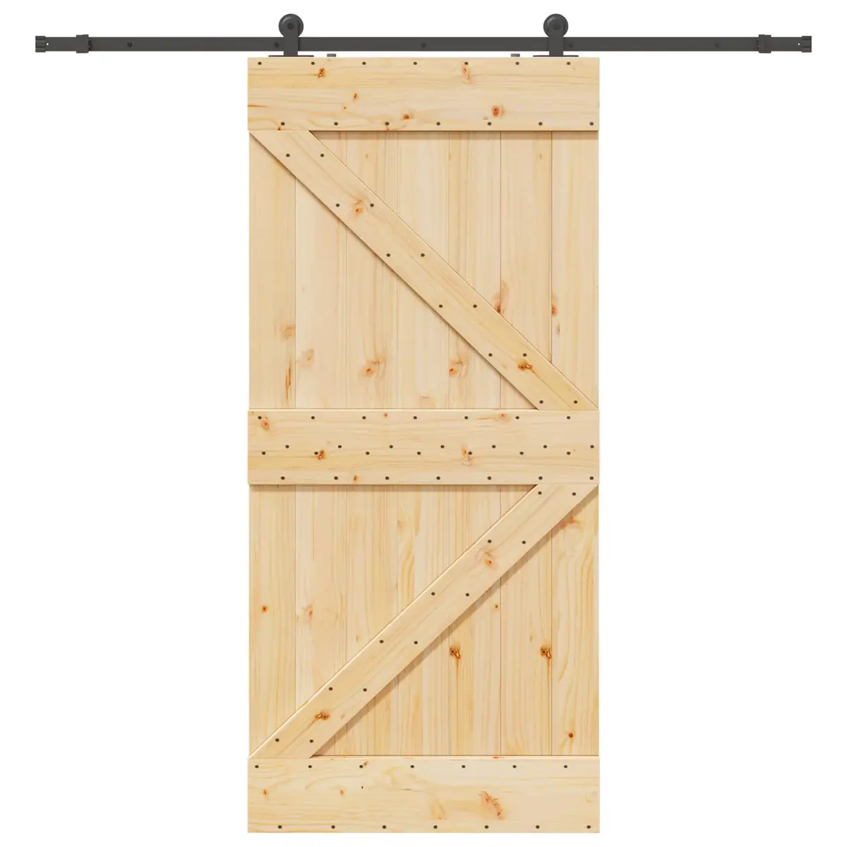 Sliding Door Pine Wood 90 x 210 cm Natural Black Steel Track