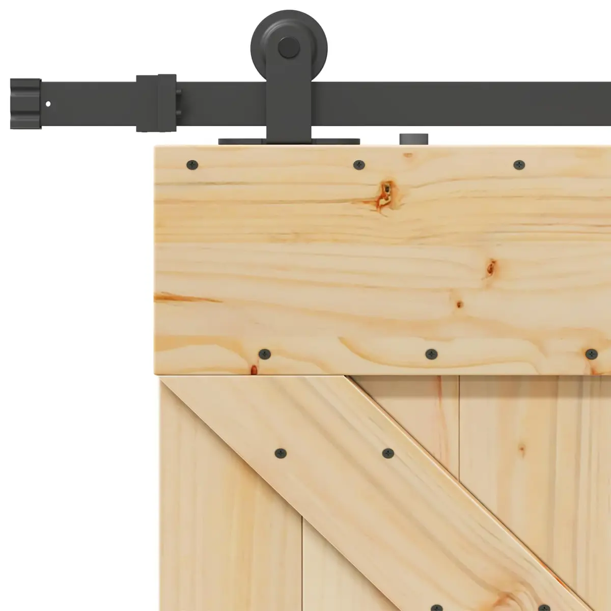 Sliding Door Pine Wood 90 x 210 cm Natural Black Steel Track