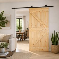 Modern Brown Sliding Door with Durable Pine Frame