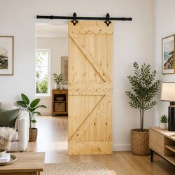 Contemporary Sliding Door in Natural Pine and Black Steel