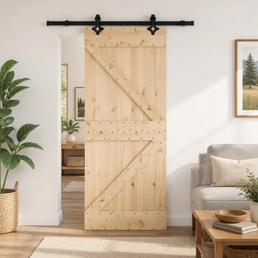 Sliding Door with Solid Pine Frame and Steel Track