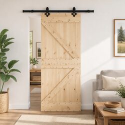 Modern Sliding Door with Solid Pine Frame and Steel Track