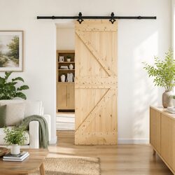 Contemporary Sliding Door 70x210cm Natural Pine with Steel Track