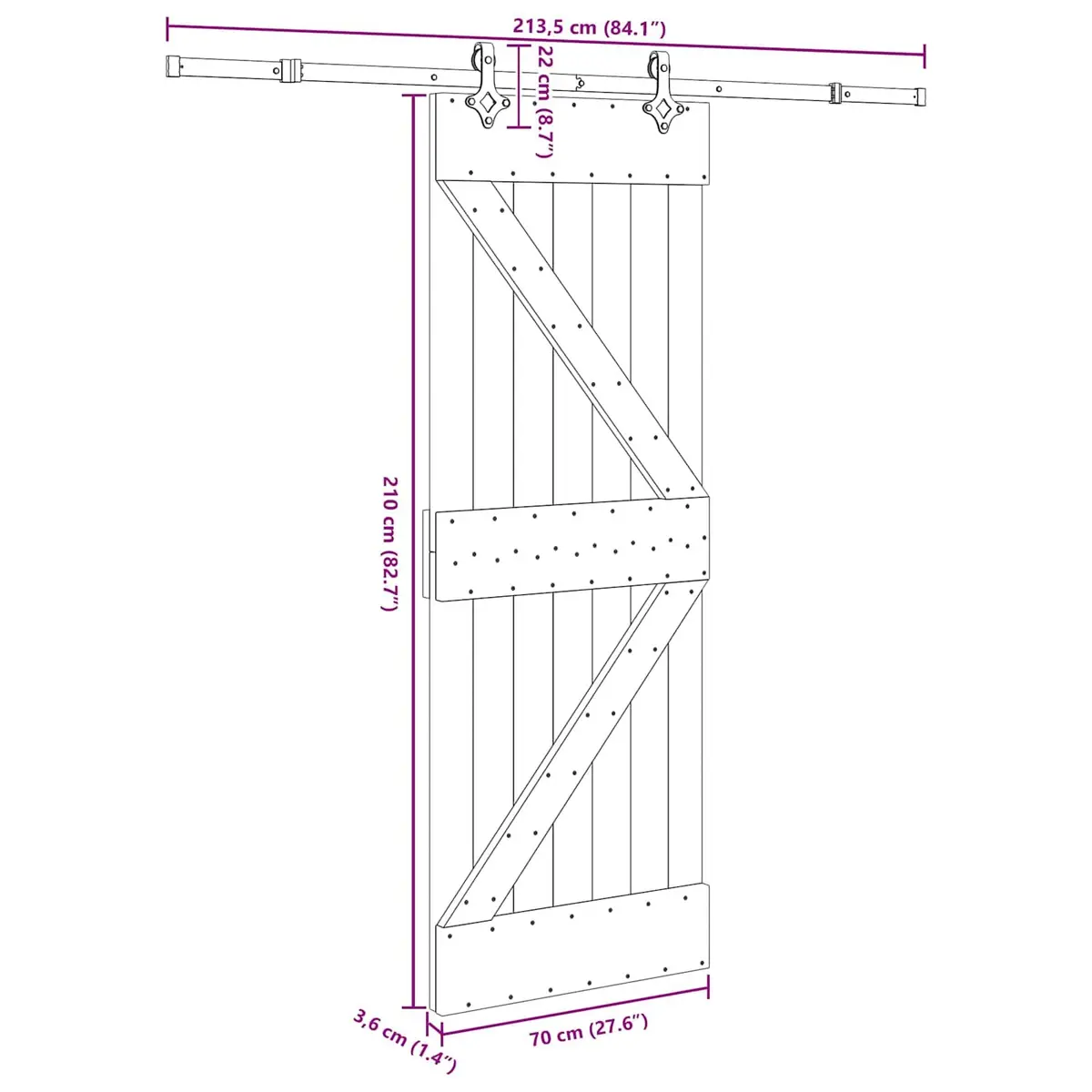Sliding Door 70x210cm Natural Pine with Steel Track