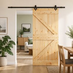 Sliding Door 90x210cm Modern Room Divider Solid Pine Wood Black Track