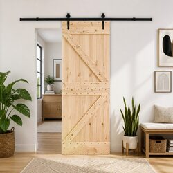 Modern Pine Wood Sliding Door with Black Steel Track 70 x 210 cm