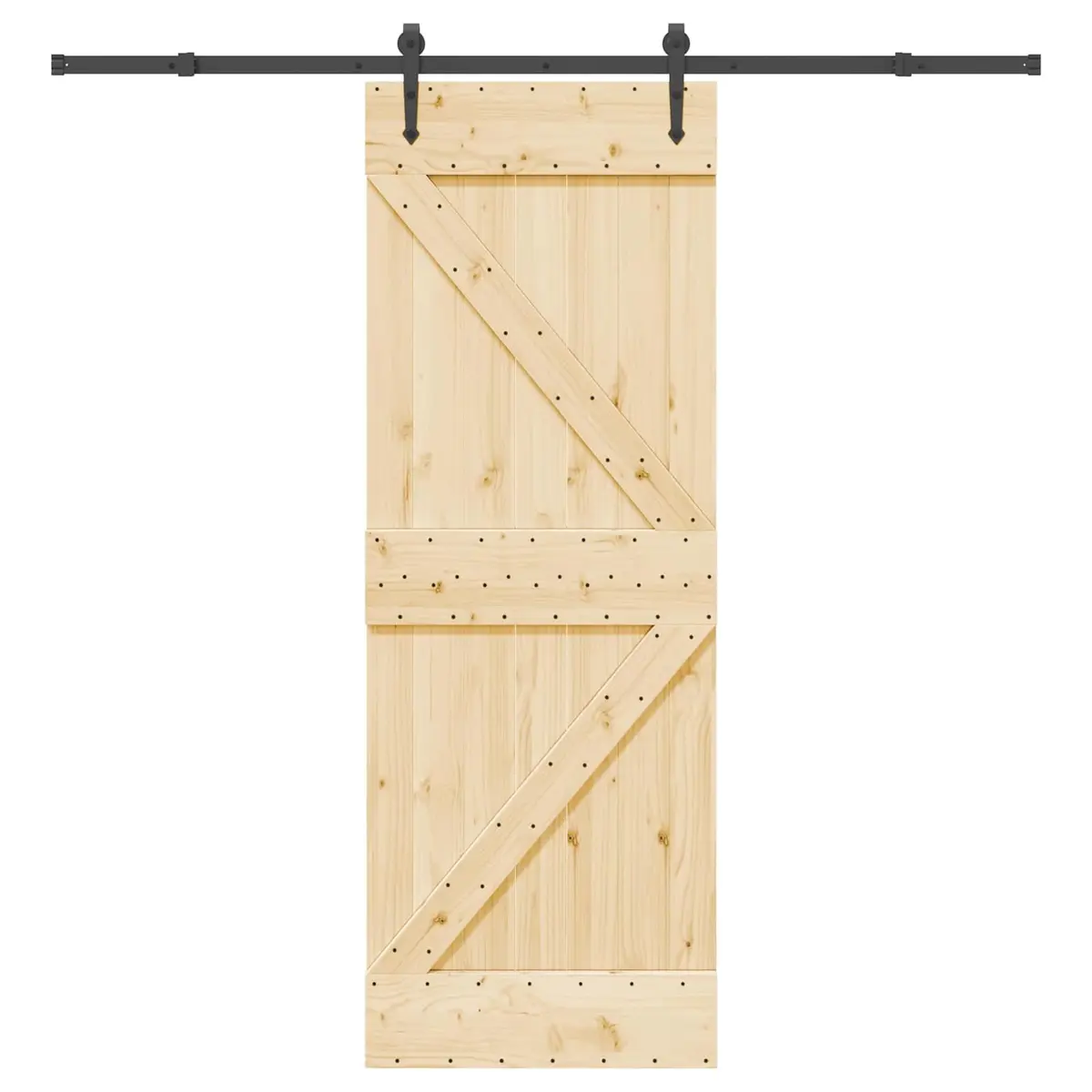 Pine Wood Sliding Door with Black Steel Track 70 x 210 cm