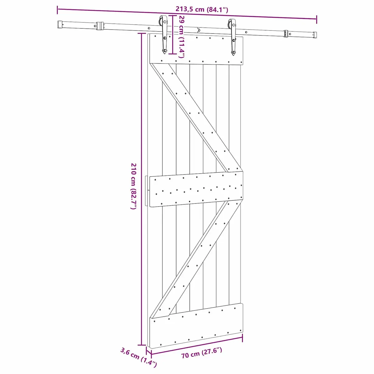 Pine Wood Sliding Door with Black Steel Track 70 x 210 cm
