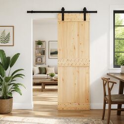 Modern Sliding Door Natural Pine Wood with Steel Track 70x210cm
