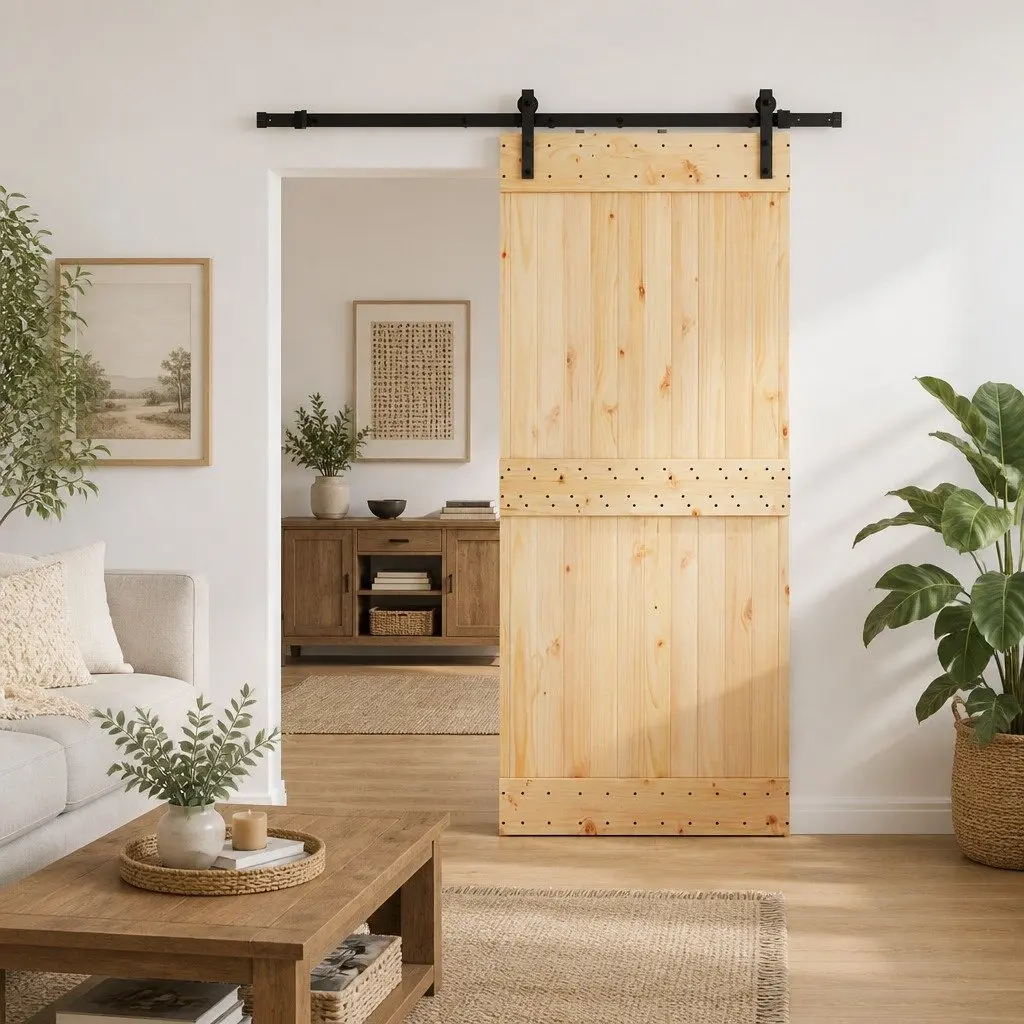 Minimalist Sliding Door with Pine Wood Frame