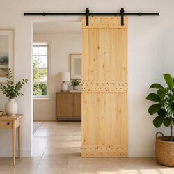 Durable Sliding Door with Pine Wood Frame and Steel Track