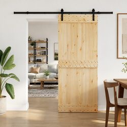 Natural Black Frame Pine Wood Sliding Door 85x210cm