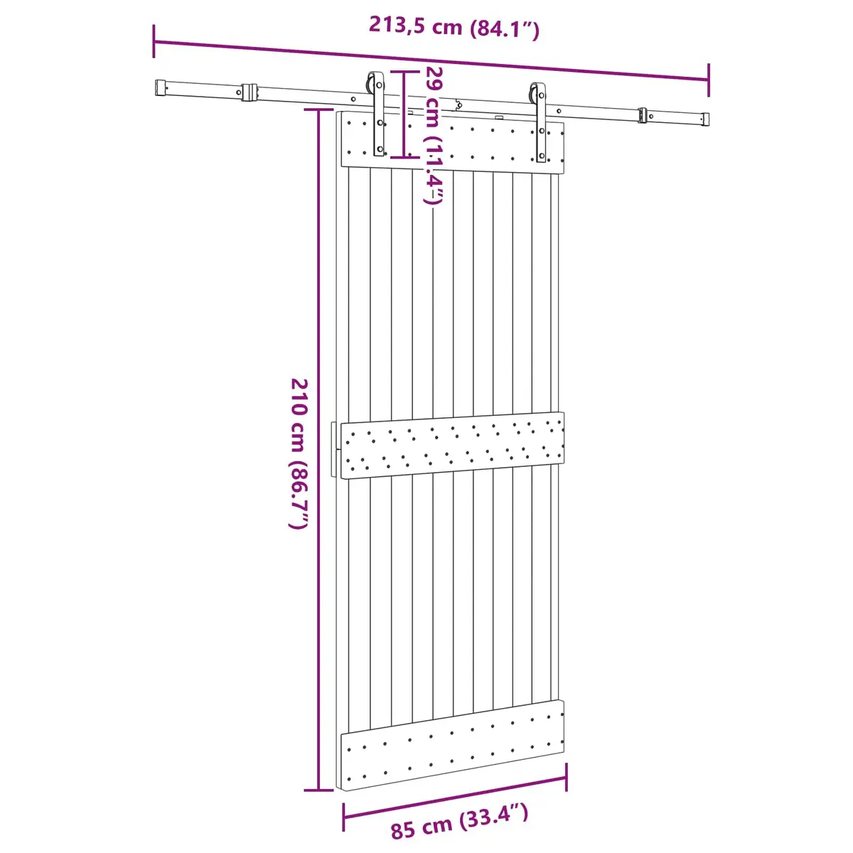 Sliding Door Pine Wood 85x210cm Natural Black Frame