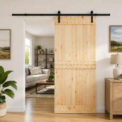 Modern Sliding Door with Natural Pine Wood and Steel Track