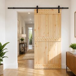 Modern Sliding Door with Pine Wood Frame and Black Track