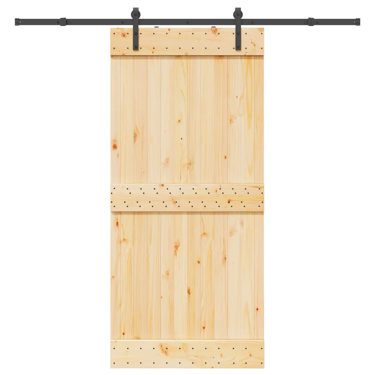 Sliding Door Pine Wood Natural Black Frame 95 cm x 210 cm Modern Space-Saving Room Divider