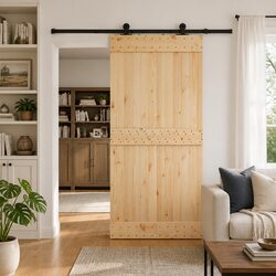 Modern Sliding Door with Natural Pine Wood and Steel Track