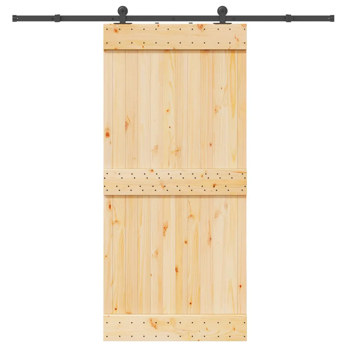 Sliding Door with Natural Pine Wood and Steel Track