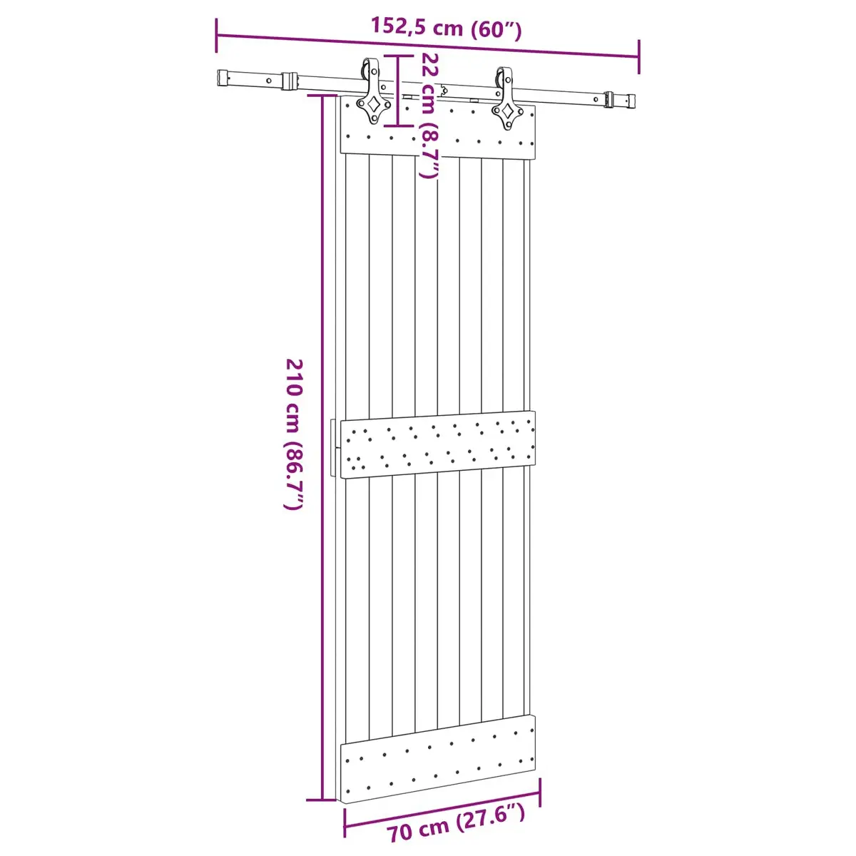 Sliding Door with Solid Pine and Steel Track 70x210cm
