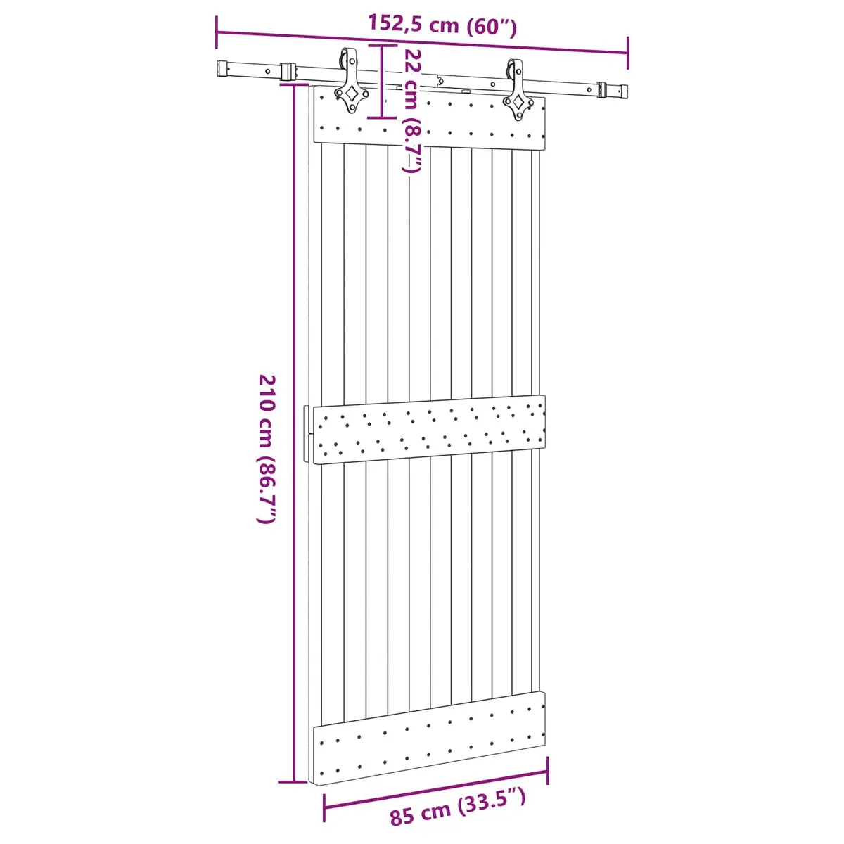 Top Track Sliding Door in Natural Pine and Black Steel 85x210cm