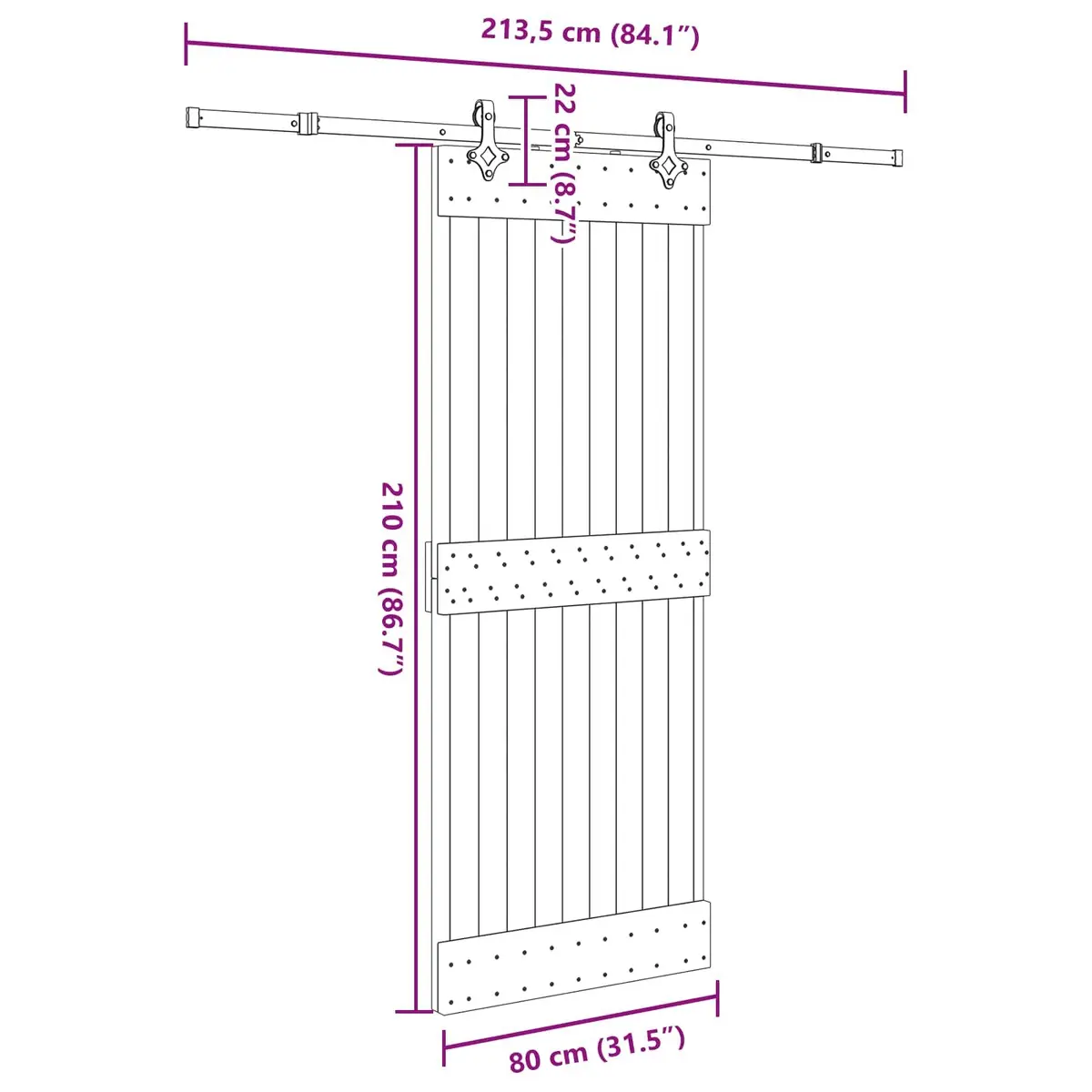 Sliding Door with Solid Pine Wood Build 80 x 210 cm