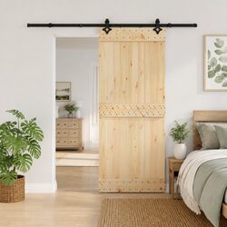 Sliding Door Modern Room Divider 85x210cm Natural Pine Wood Black Track