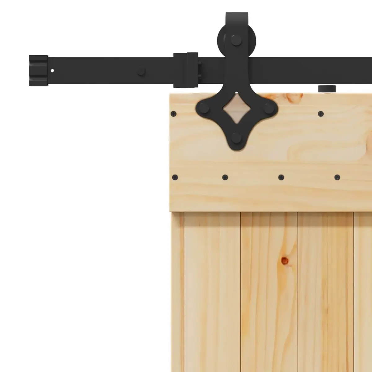 Sliding Door Modern Design Natural Pine Wood Black Track 95 x 210 cm Interior