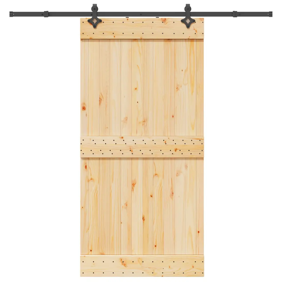 Sliding Door Solid Pine Wood 100 x 210 cm Natural Brown Black Modern Space-Saving Room Divider