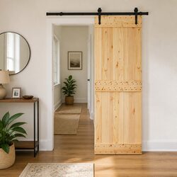 Modern Sliding Door with Pine Wood Frame and Steel Track