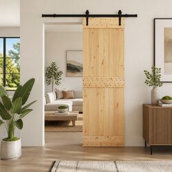 Modern Sliding Door with Pine Wood and Steel Track