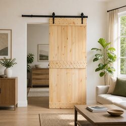 Modern Sliding Door with Black Track – Natural Pine Wood