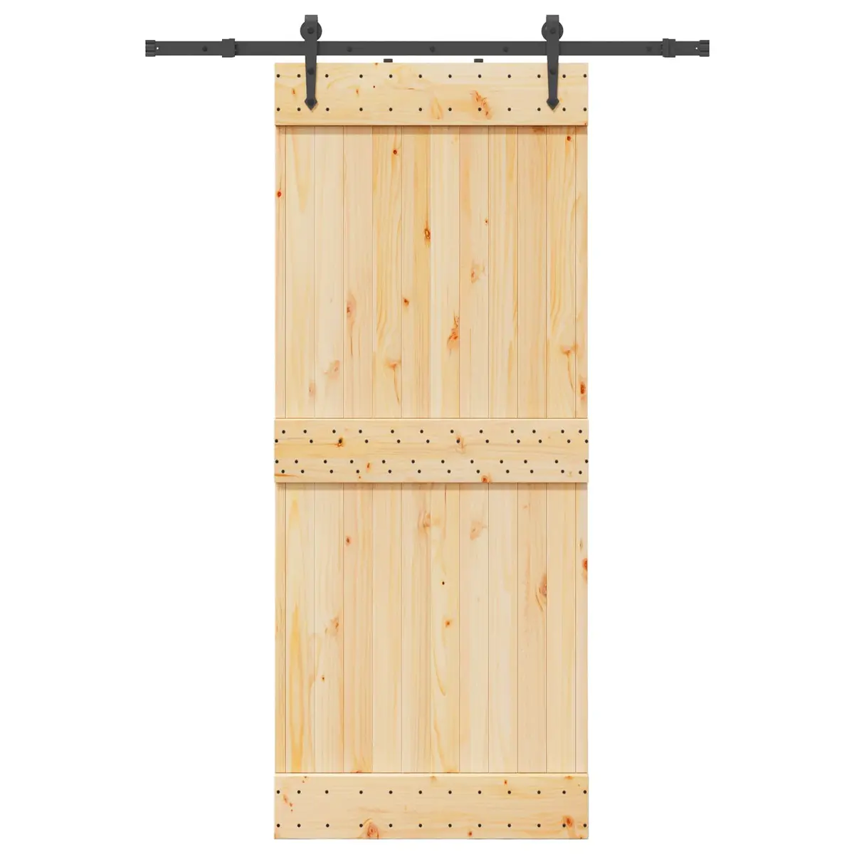 Sliding Door Pine Wood 85 x 210 cm Brown with Black Track