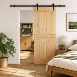 Premium Pine Wood Sliding Door with Black Steel Track 80x210cm