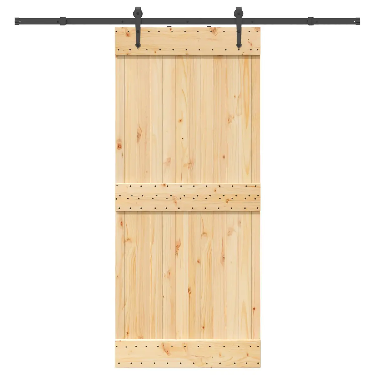 Sliding Door Pine Wood Natural Brown Black 90x210 cm
